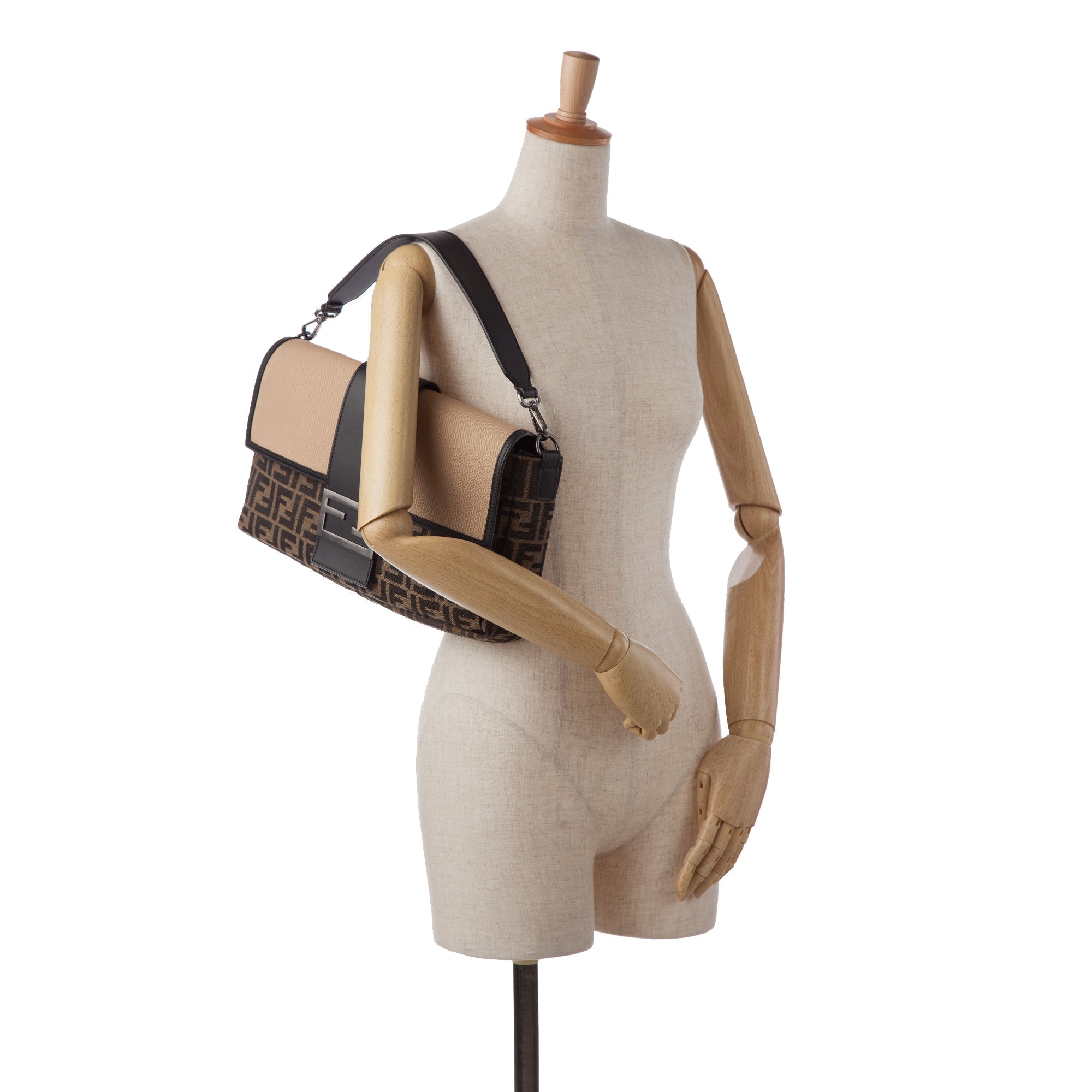 Brown Fendi Large Zucca Canvas Convertible Belt Baguette Satchel