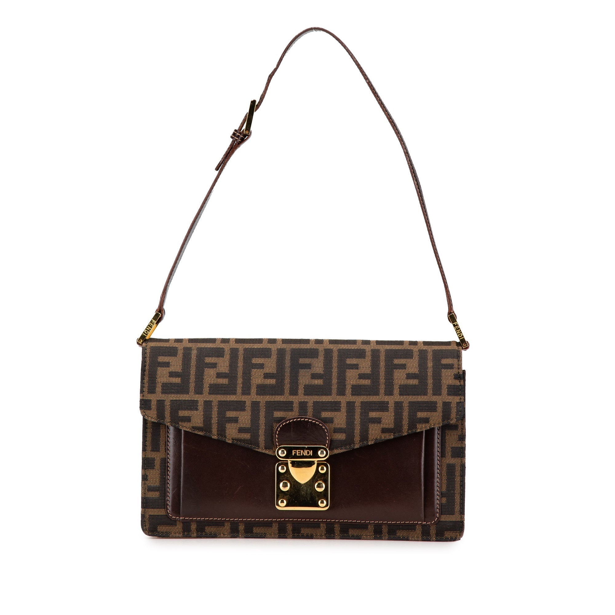 Brown Fendi Zucca Canvas Flap Shoulder Bag