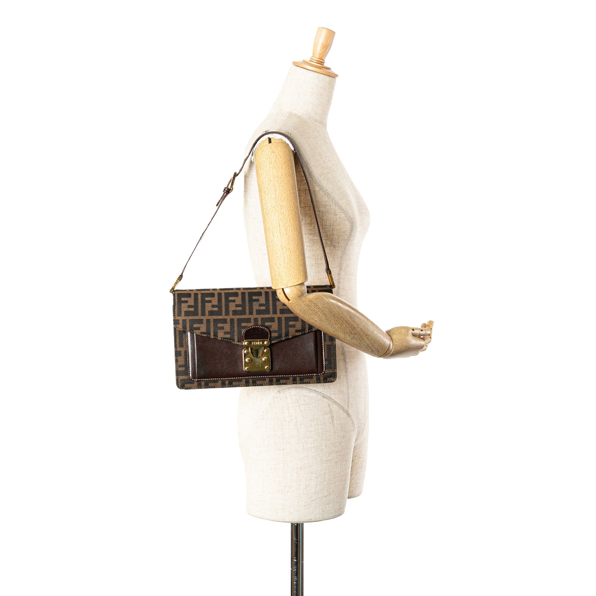 Brown Fendi Zucca Canvas Flap Shoulder Bag