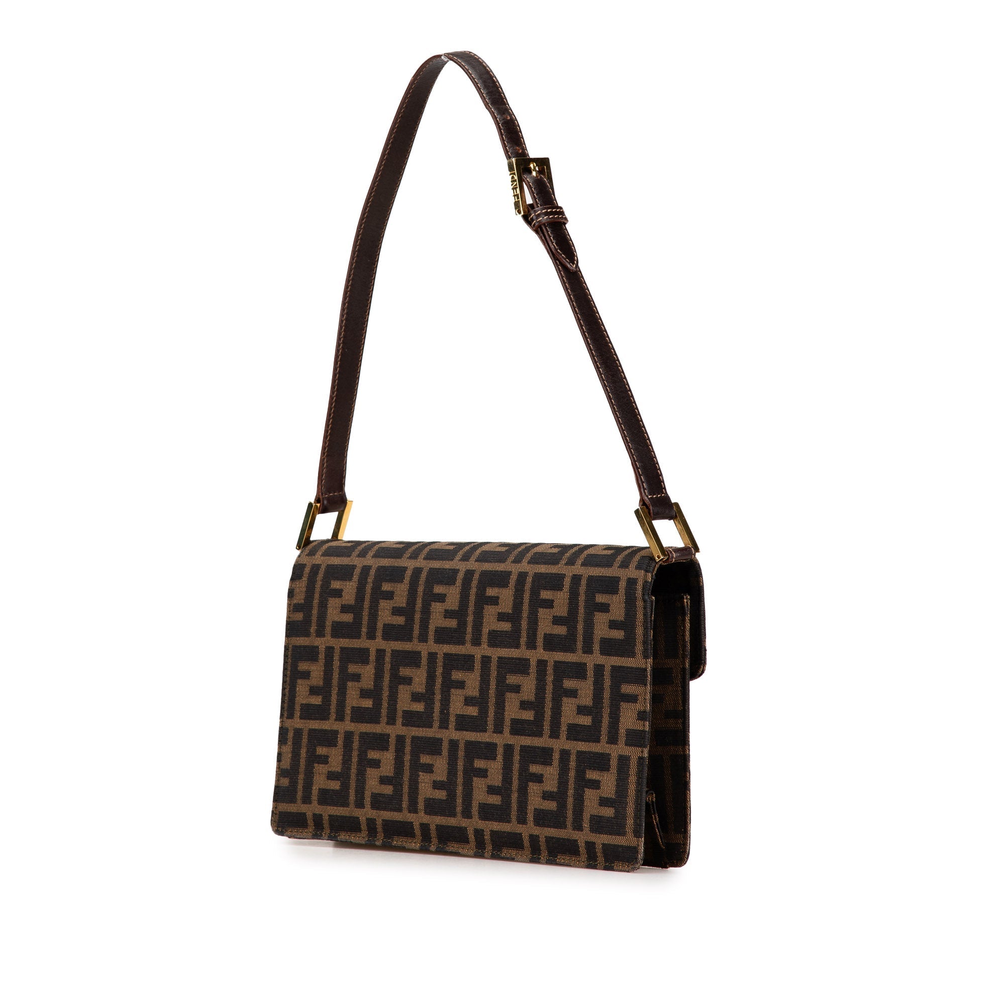Brown Fendi Zucca Canvas Flap Shoulder Bag