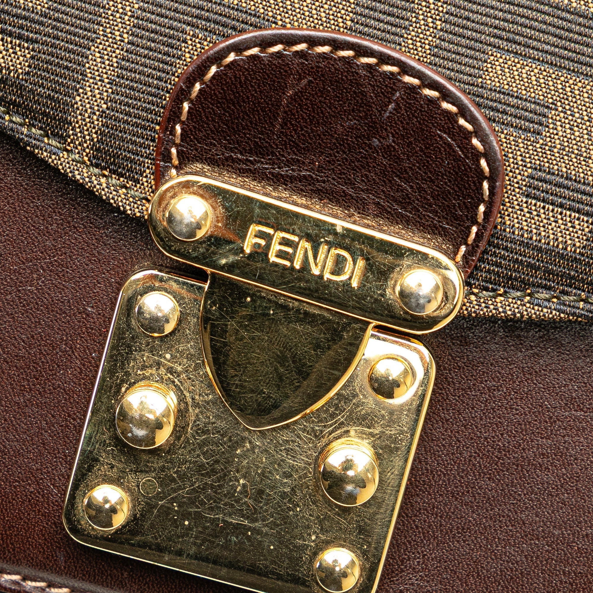 Brown Fendi Zucca Canvas Flap Shoulder Bag