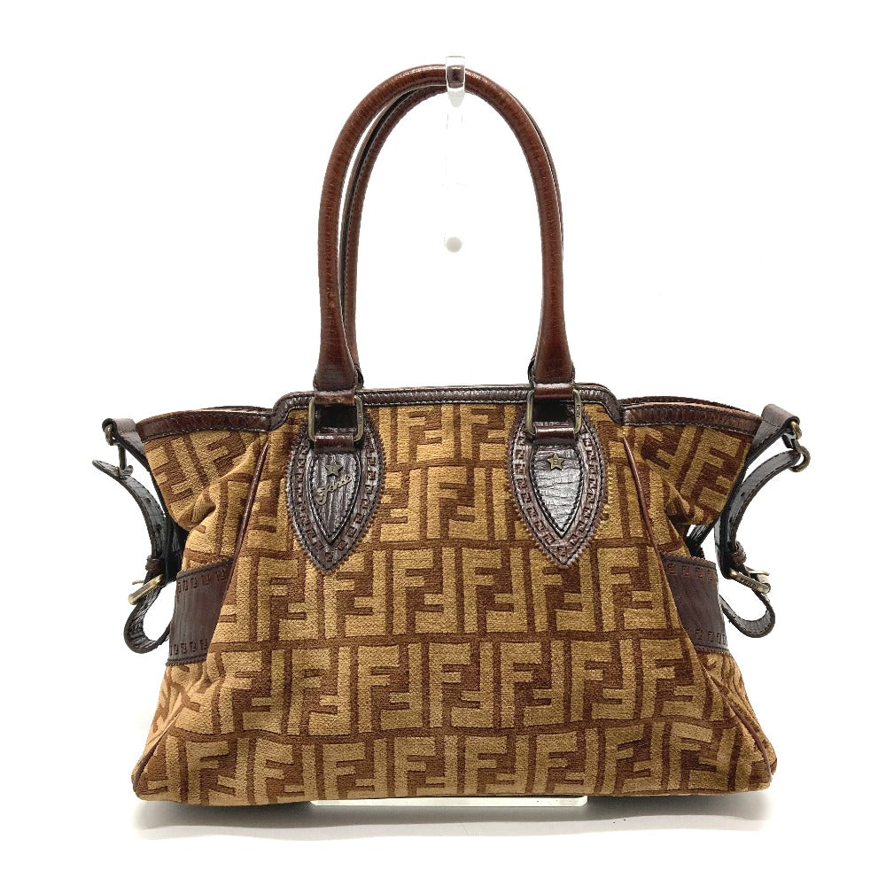 FENDI Handbag Leather / suede Brown ZUCCA FFPattern logo Etnico Women Used