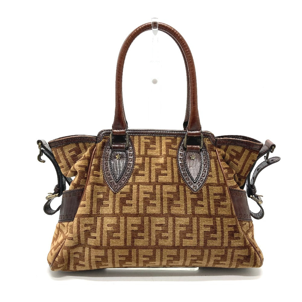 FENDI Handbag Leather / suede Brown ZUCCA FFPattern logo Etnico Women Used