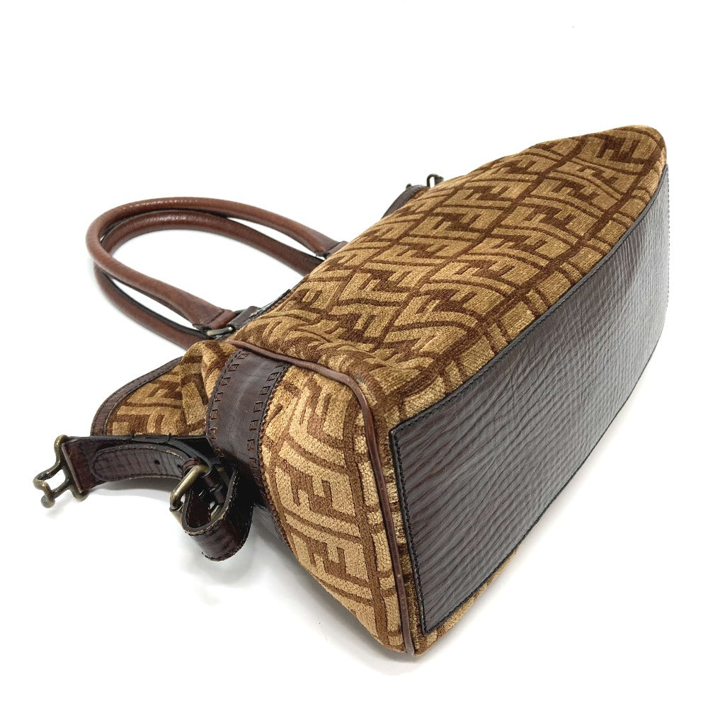 FENDI Handbag Leather / suede Brown ZUCCA FFPattern logo Etnico Women Used
