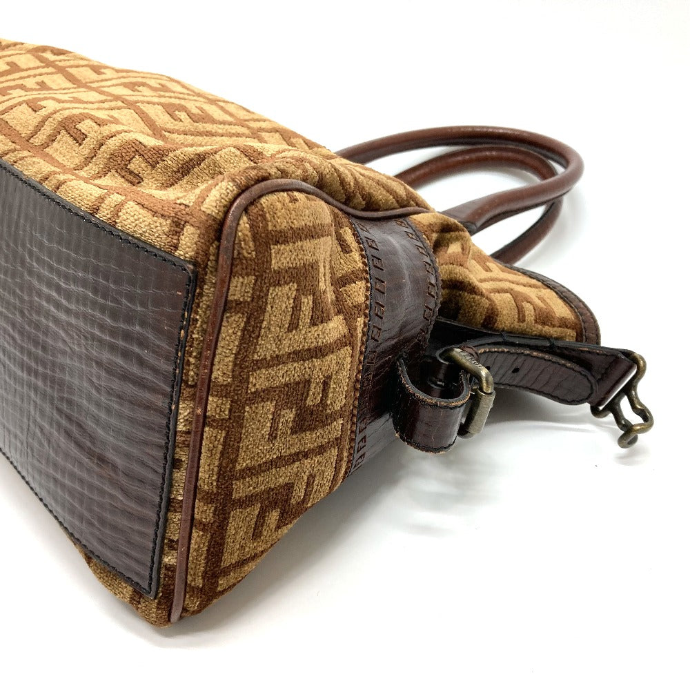 FENDI Handbag Leather / suede Brown ZUCCA FFPattern logo Etnico Women Used