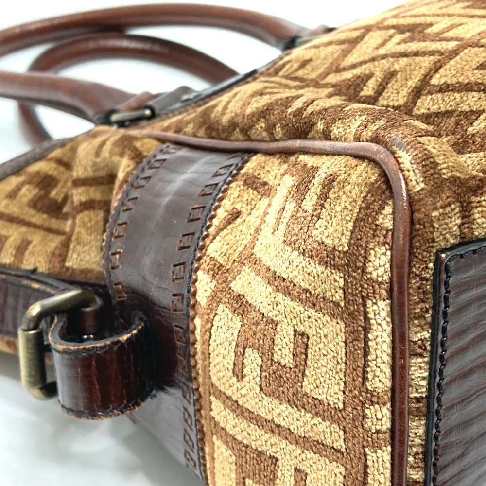 FENDI Handbag Leather / suede Brown ZUCCA FFPattern logo Etnico Women Used