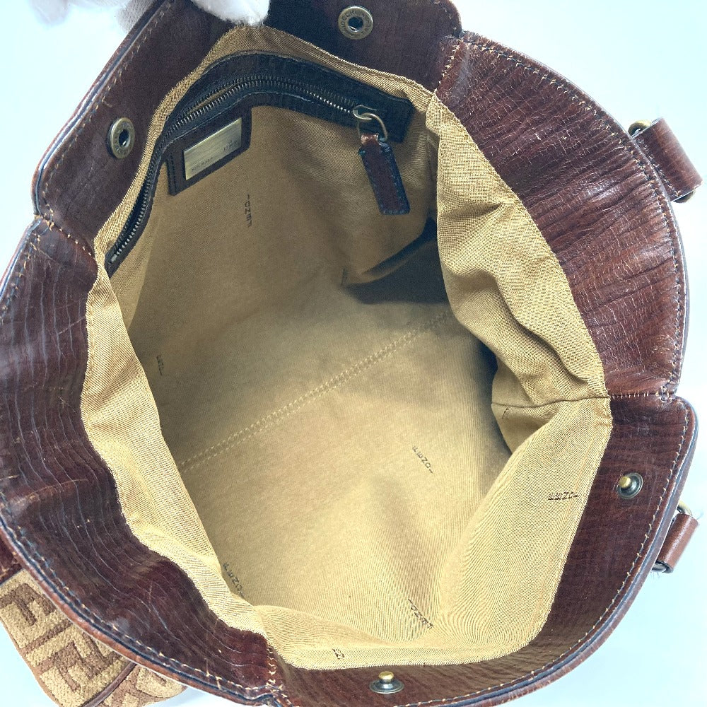 FENDI Handbag Leather / suede Brown ZUCCA FFPattern logo Etnico Women Used