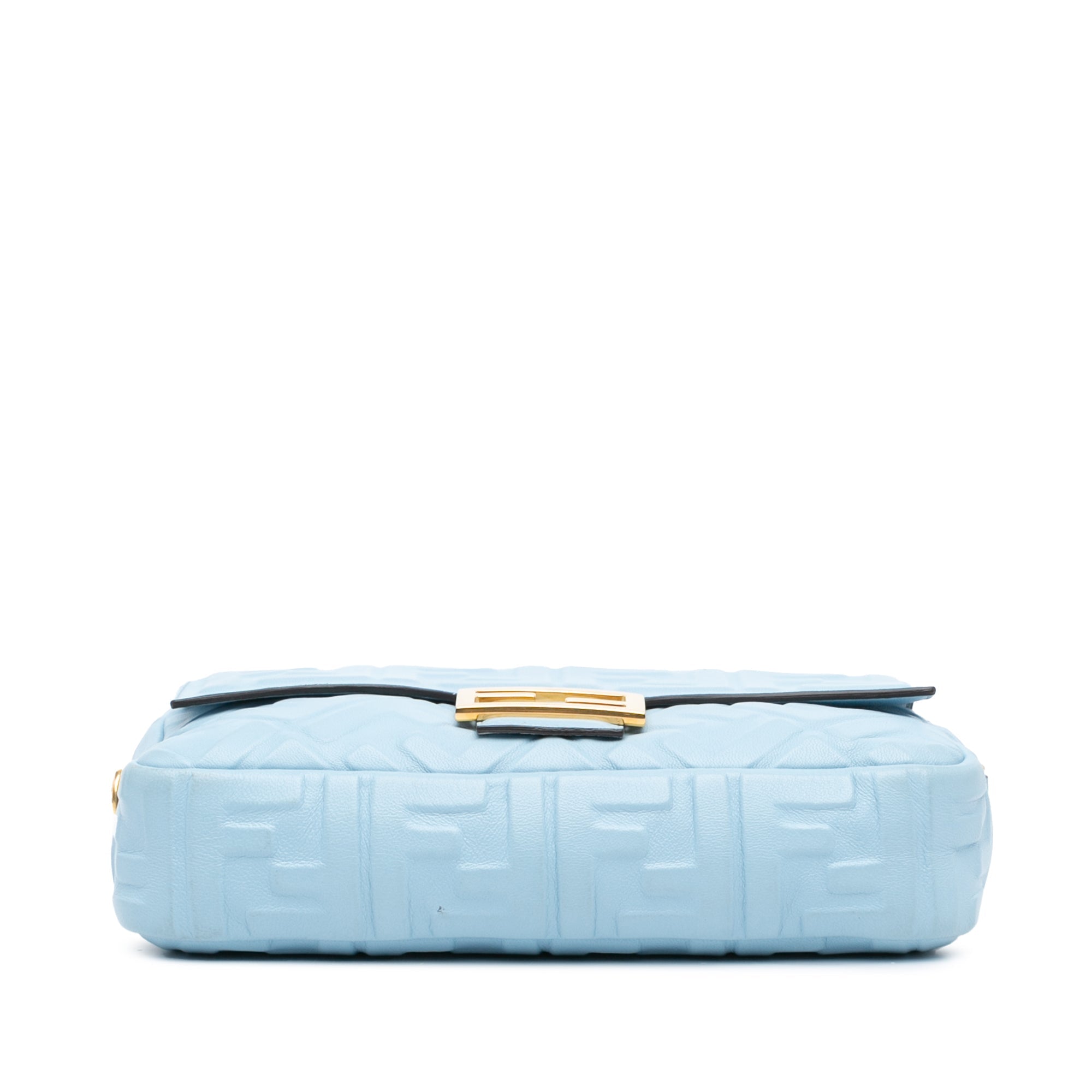 Blue Fendi Zucca Embossed Leather Baguette Satchel