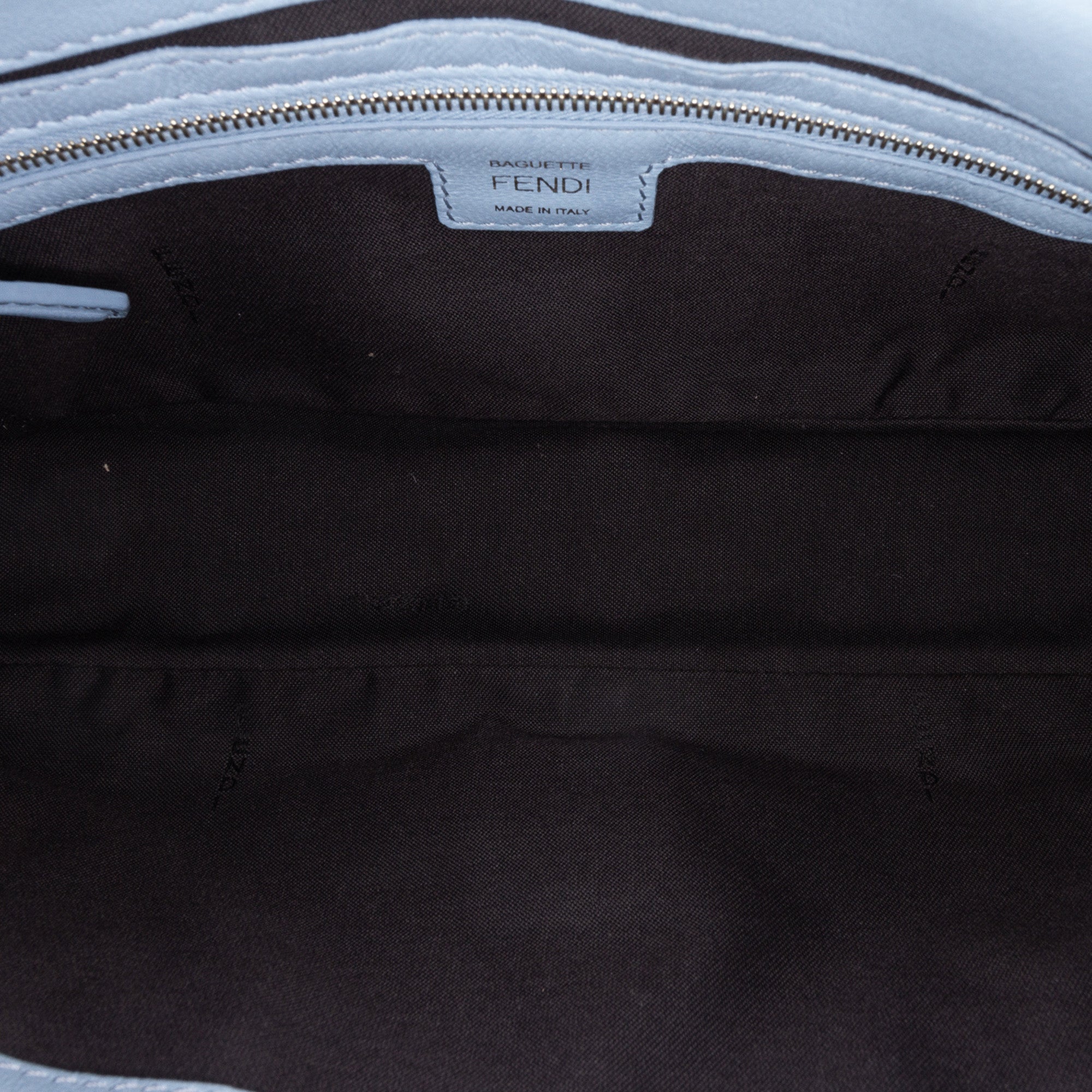 Blue Fendi Zucca Embossed Leather Baguette Satchel