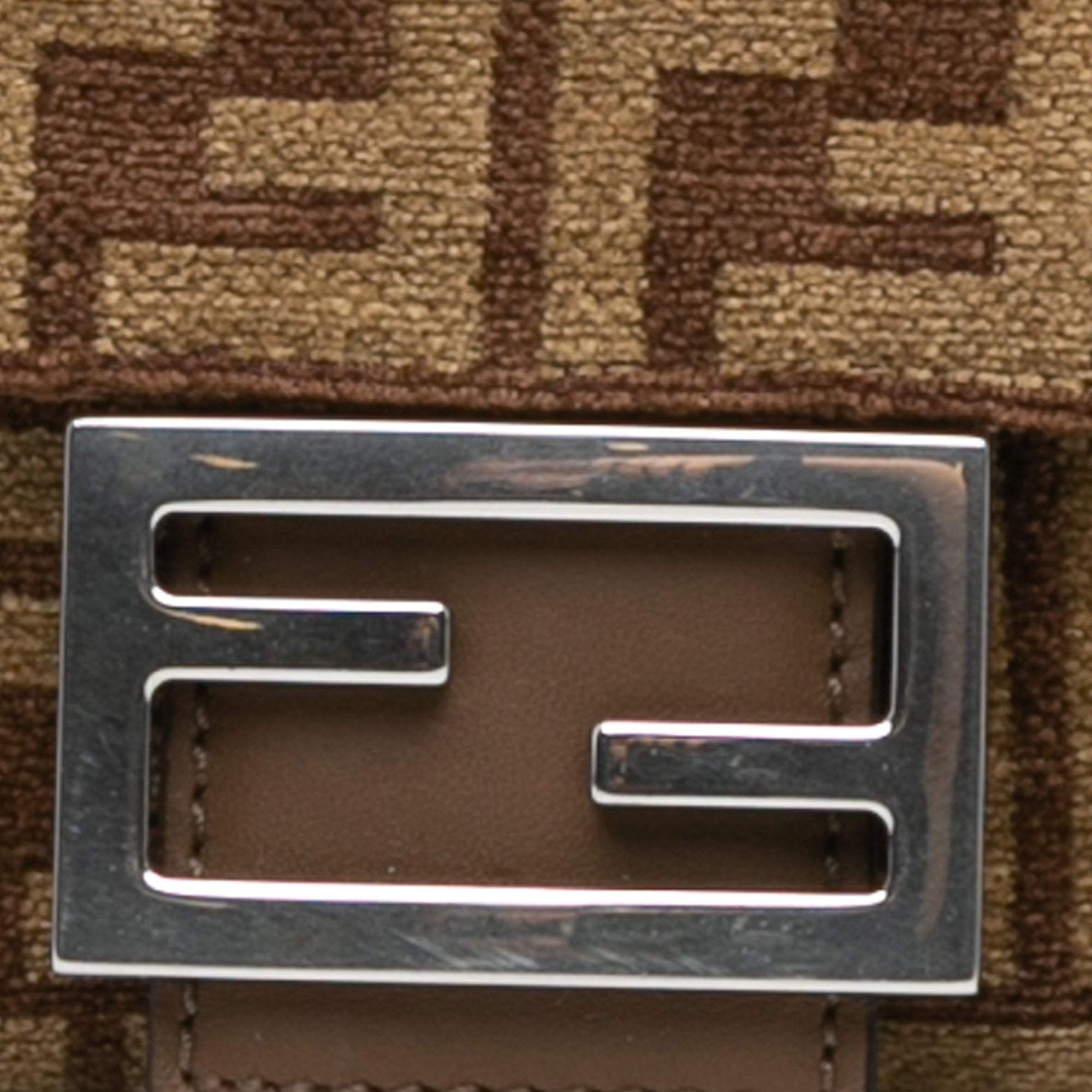 Brown Fendi Zucca Wool Chain Midi Baguette Shoulder Bag