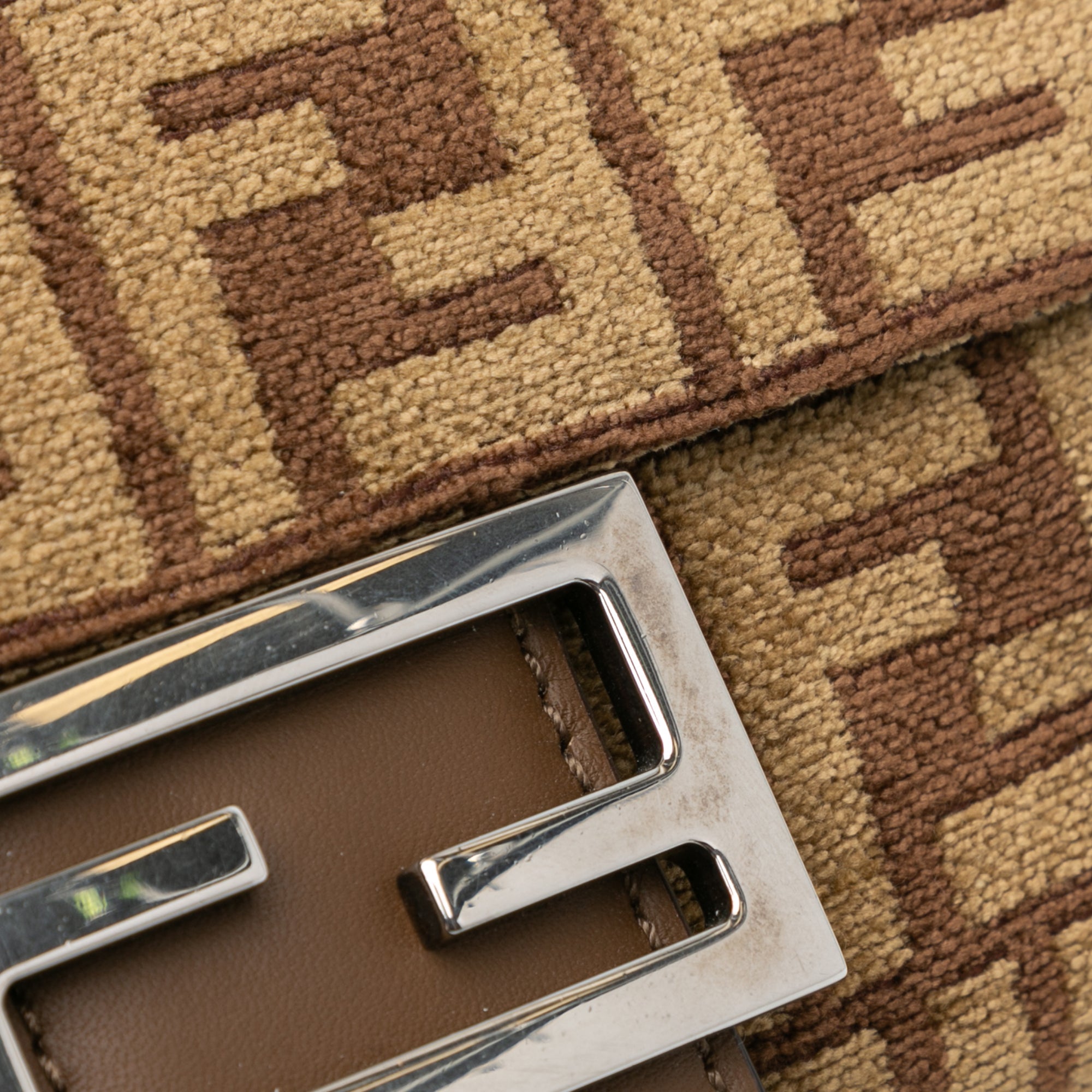 Brown Fendi Zucca Wool Chain Midi Baguette Shoulder Bag