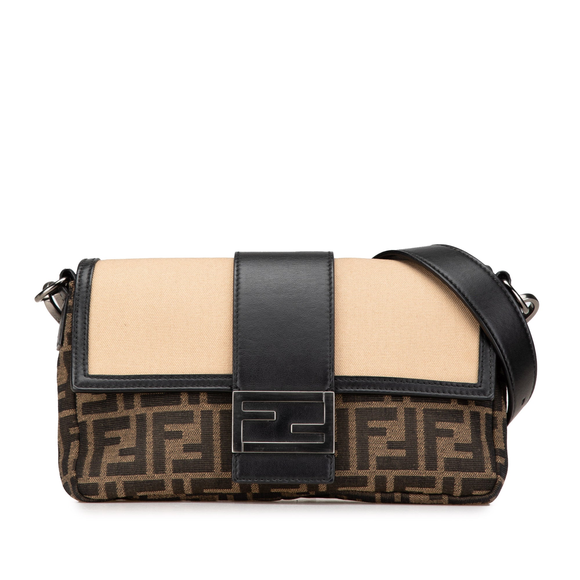 Brown Fendi Zucca Canvas and Leather Convertible Baguette Satchel