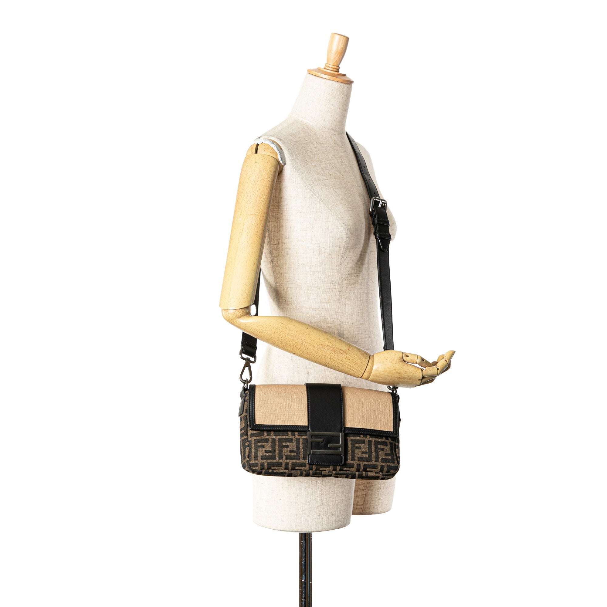 Brown Fendi Zucca Canvas and Leather Convertible Baguette Satchel
