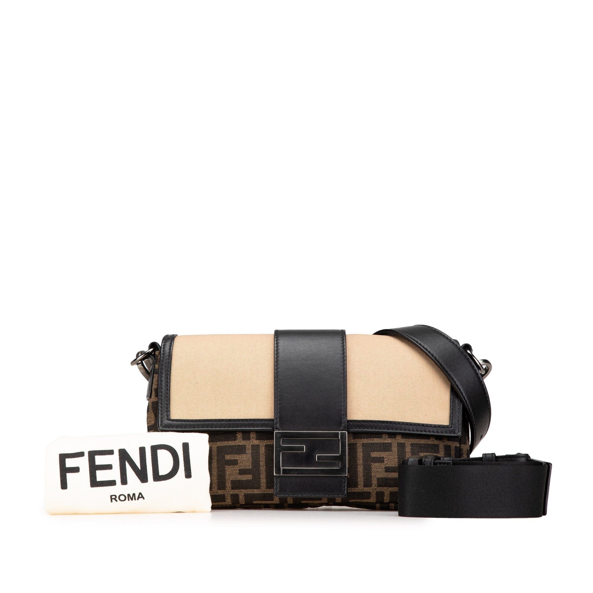 Brown Fendi Zucca Canvas and Leather Convertible Baguette Satchel
