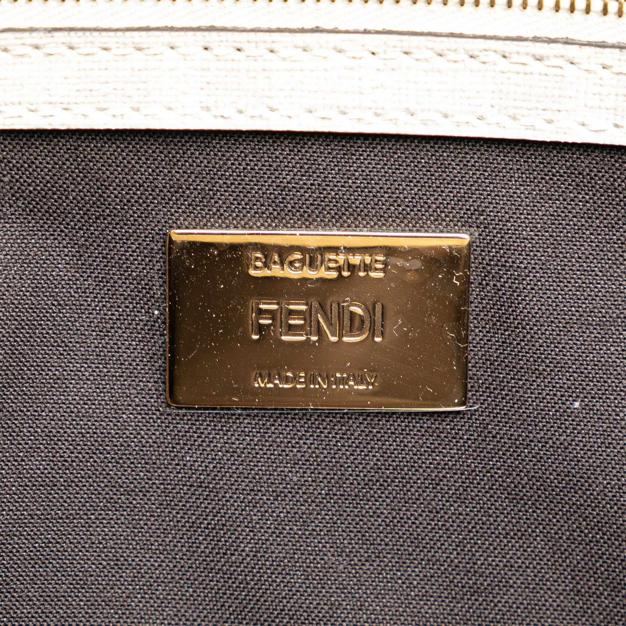 White Fendi Zucca Graphic Print Coated Canvas Bikini Girls Baguette Satchel