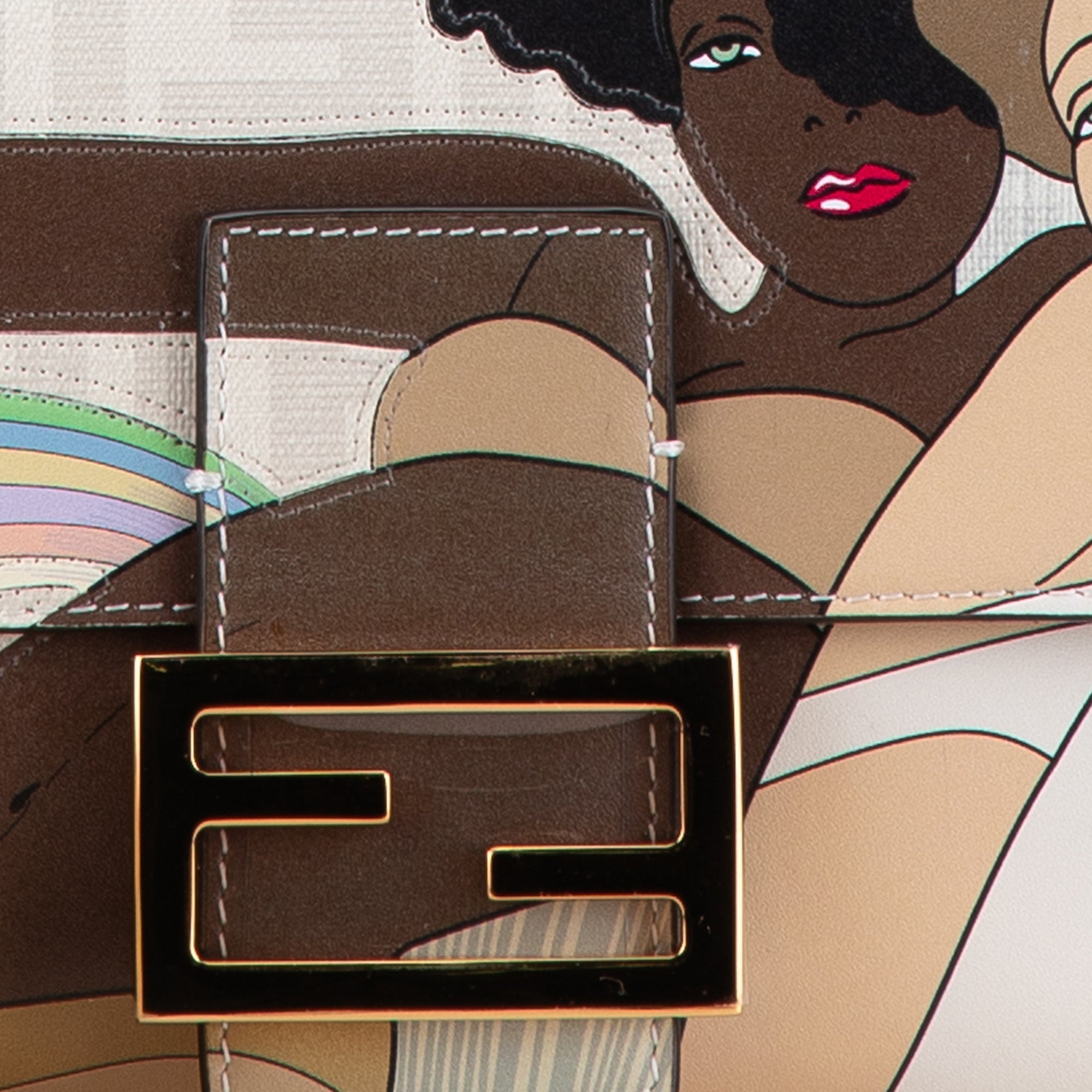 White Fendi Zucca Graphic Print Coated Canvas Bikini Girls Baguette Satchel