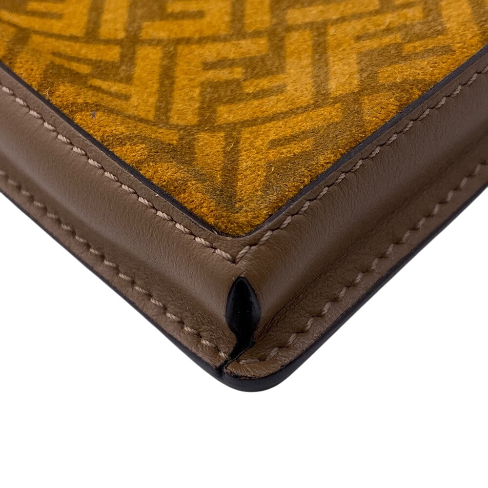 FENDI Pouch Leather, Suede Orange Zucca phone pouch unisex(Unisex) Used