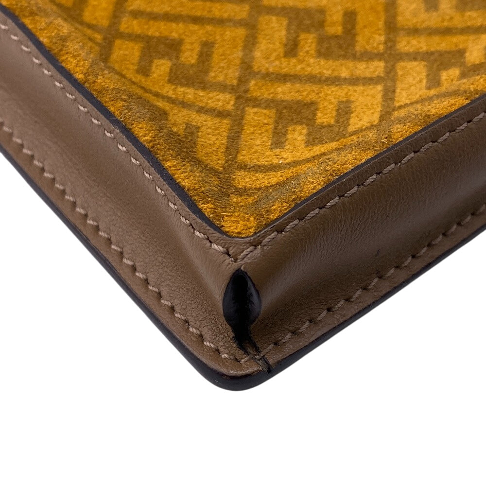 FENDI Pouch Leather, Suede Orange Zucca phone pouch unisex(Unisex) Used