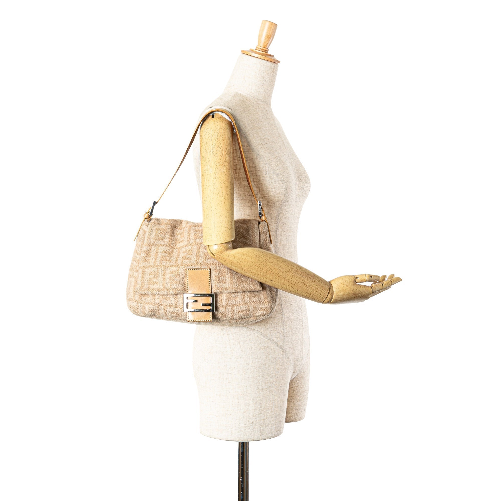 Tan Fendi Zucca Wool Mamma Forever Shoulder Bag
