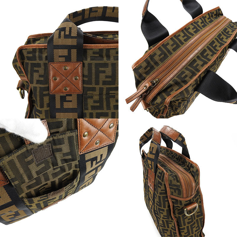 FENDI Handbag 7VA158 Canvas, Leather Brown Zucca Women Used