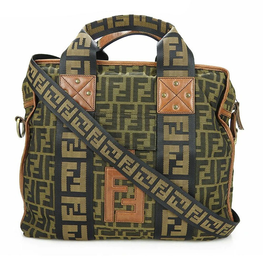 FENDI Handbag 7VA158 Canvas, Leather Brown Zucca Women Used