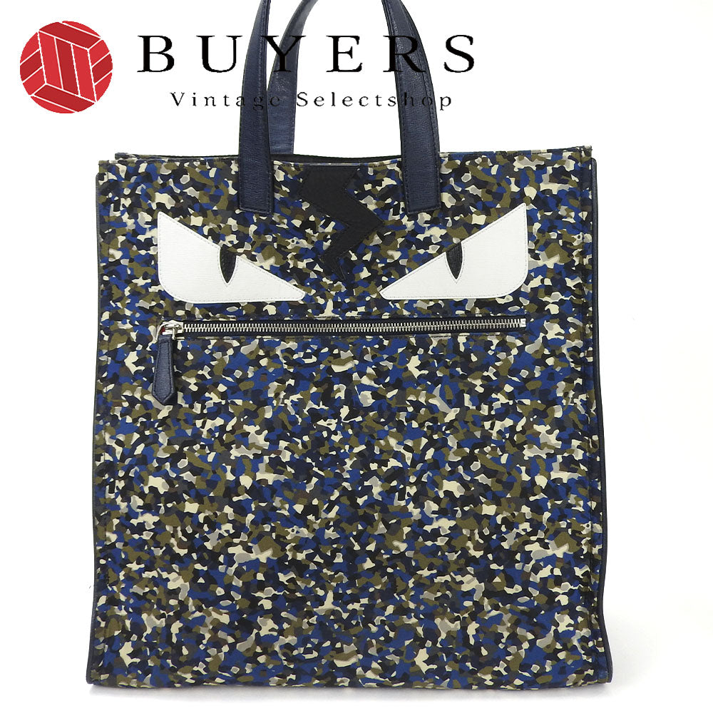 FENDI Tote Bag 7VA367 Nylon, Leather Navy Bag bugs unisex(Unisex) Used