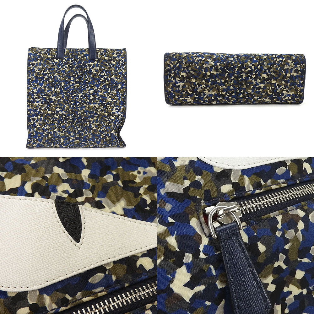 FENDI Tote Bag 7VA367 Nylon, Leather Navy Bag bugs unisex(Unisex) Used