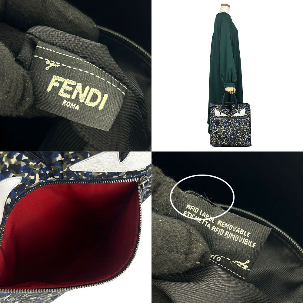 FENDI Tote Bag 7VA367 Nylon, Leather Navy Bag bugs unisex(Unisex) Used