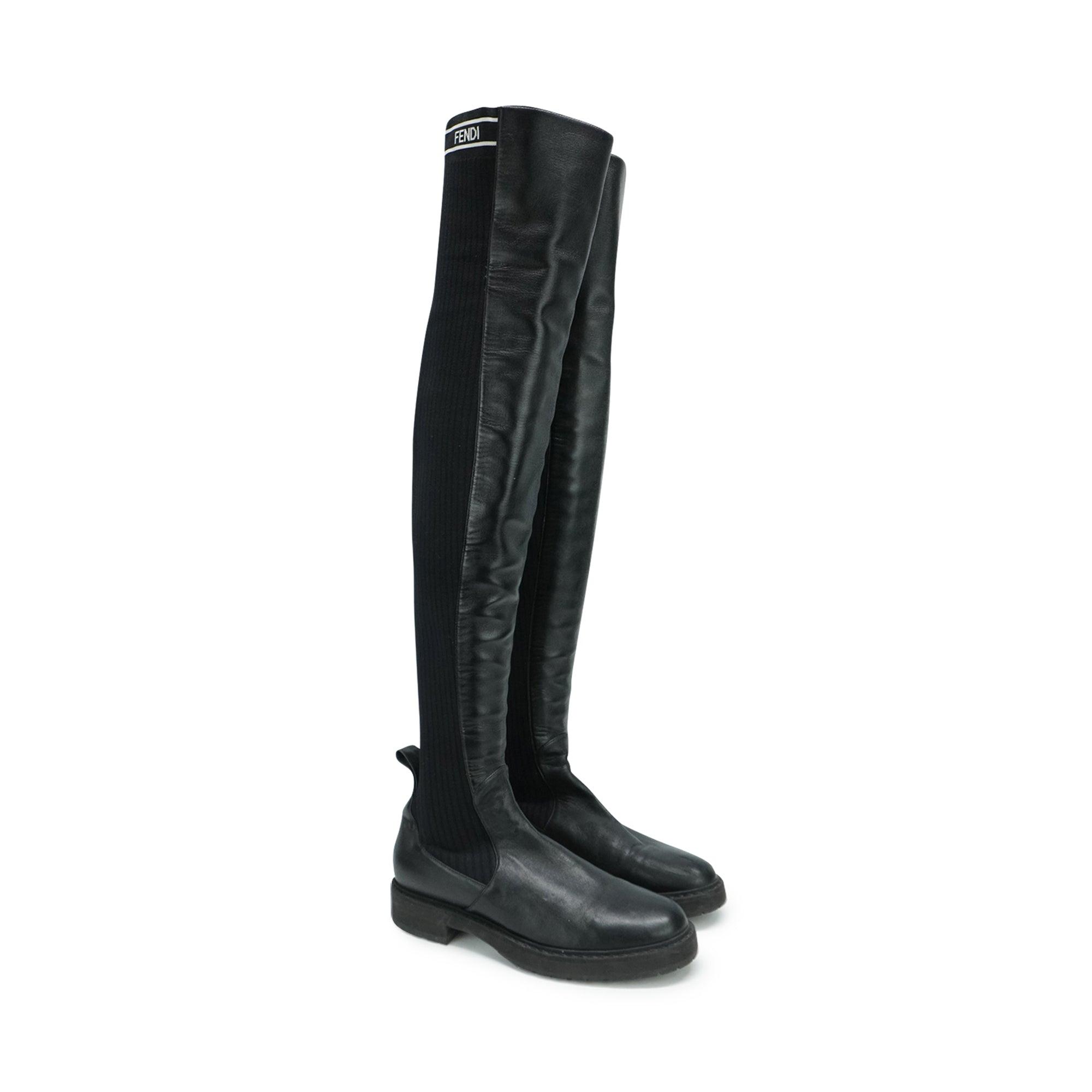 Fendi Ribbed Thigh-High Boots - Women's 39