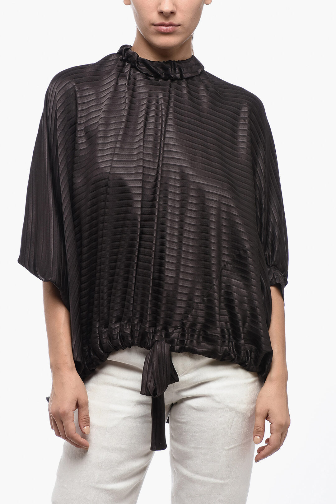 Fendi FRIEND OF FENDI Drawstringed DIAGONAL STRIP Silk Blouse 40 Italian size