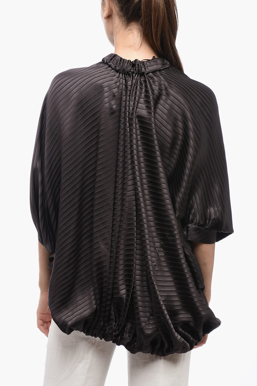Fendi FRIEND OF FENDI Drawstringed DIAGONAL STRIP Silk Blouse 40 Italian size