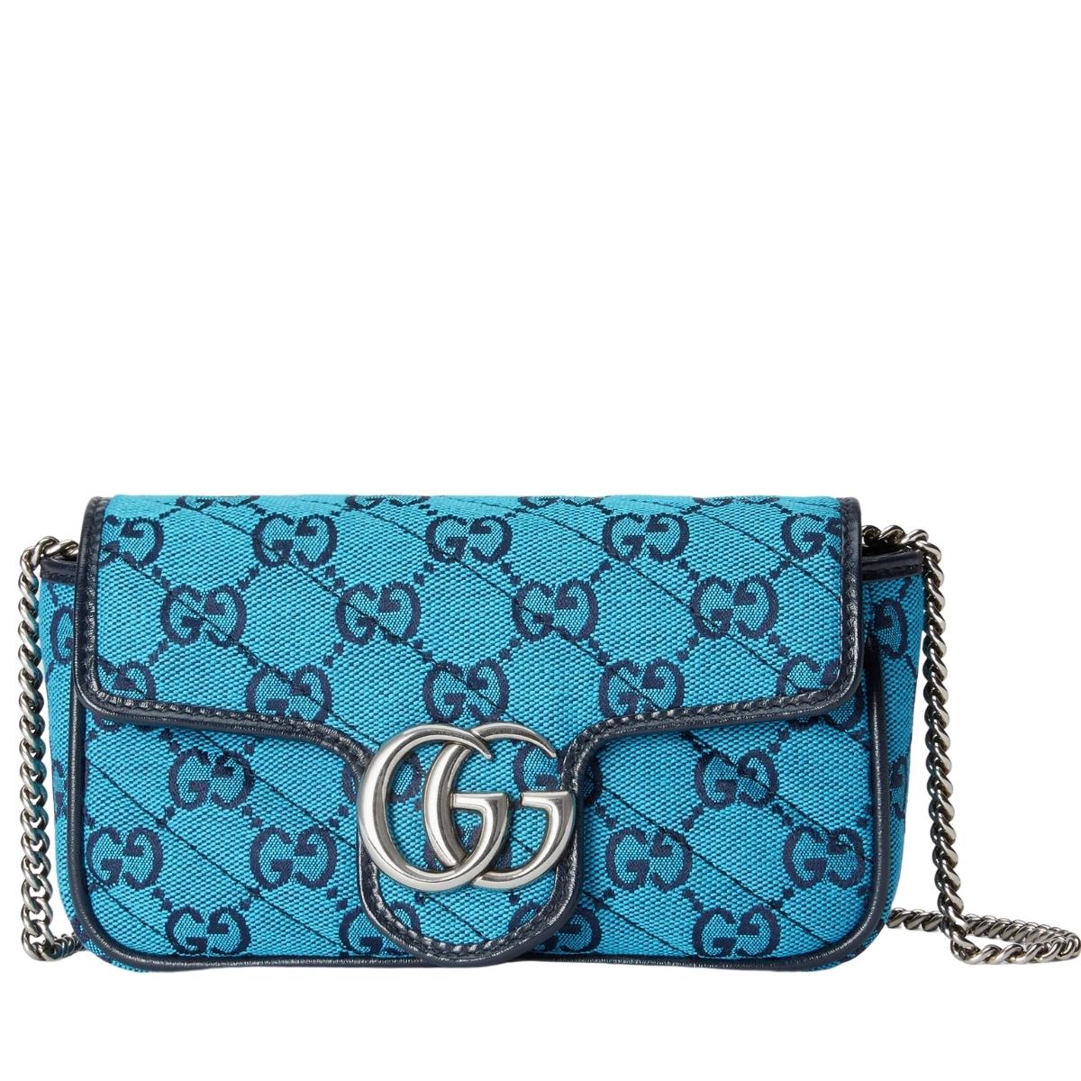 Blue GG Marmont Blue Super Mini Bag