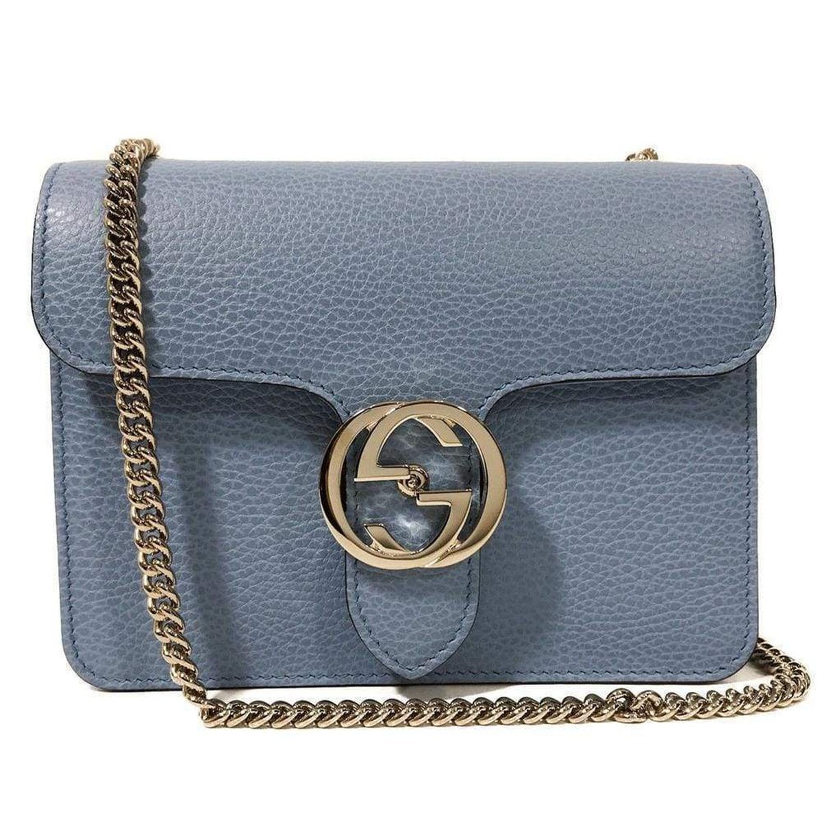 Blue Leather Marmont Interlocking GG Crossbody Bag