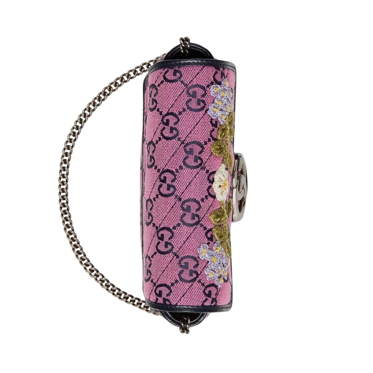 GG Marmont Pink Embroidery Super Mini Bag