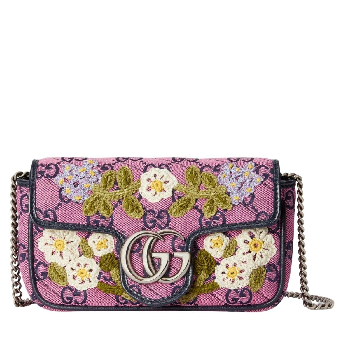 GG Marmont Pink Embroidery Super Mini Bag