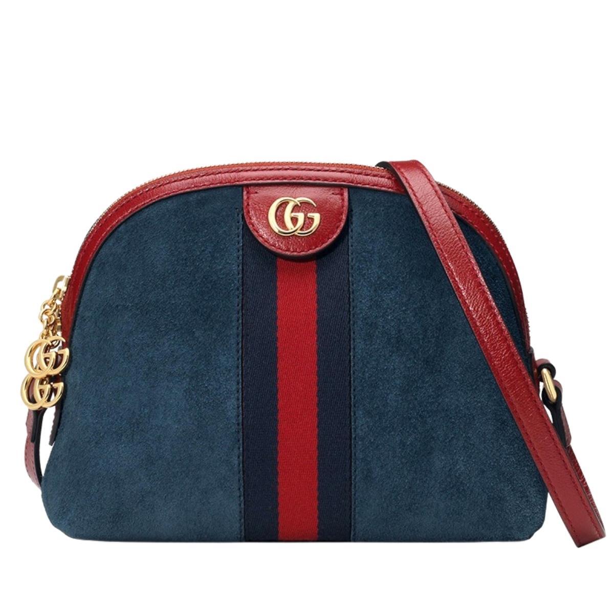 Navy Leather Suede Ophidia Shoulder Bag