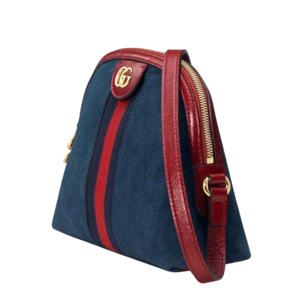 Navy Leather Suede Ophidia Shoulder Bag