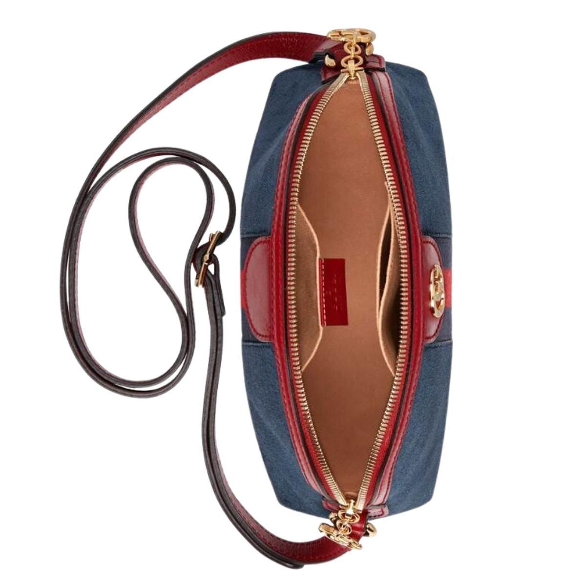 Navy Leather Suede Ophidia Shoulder Bag