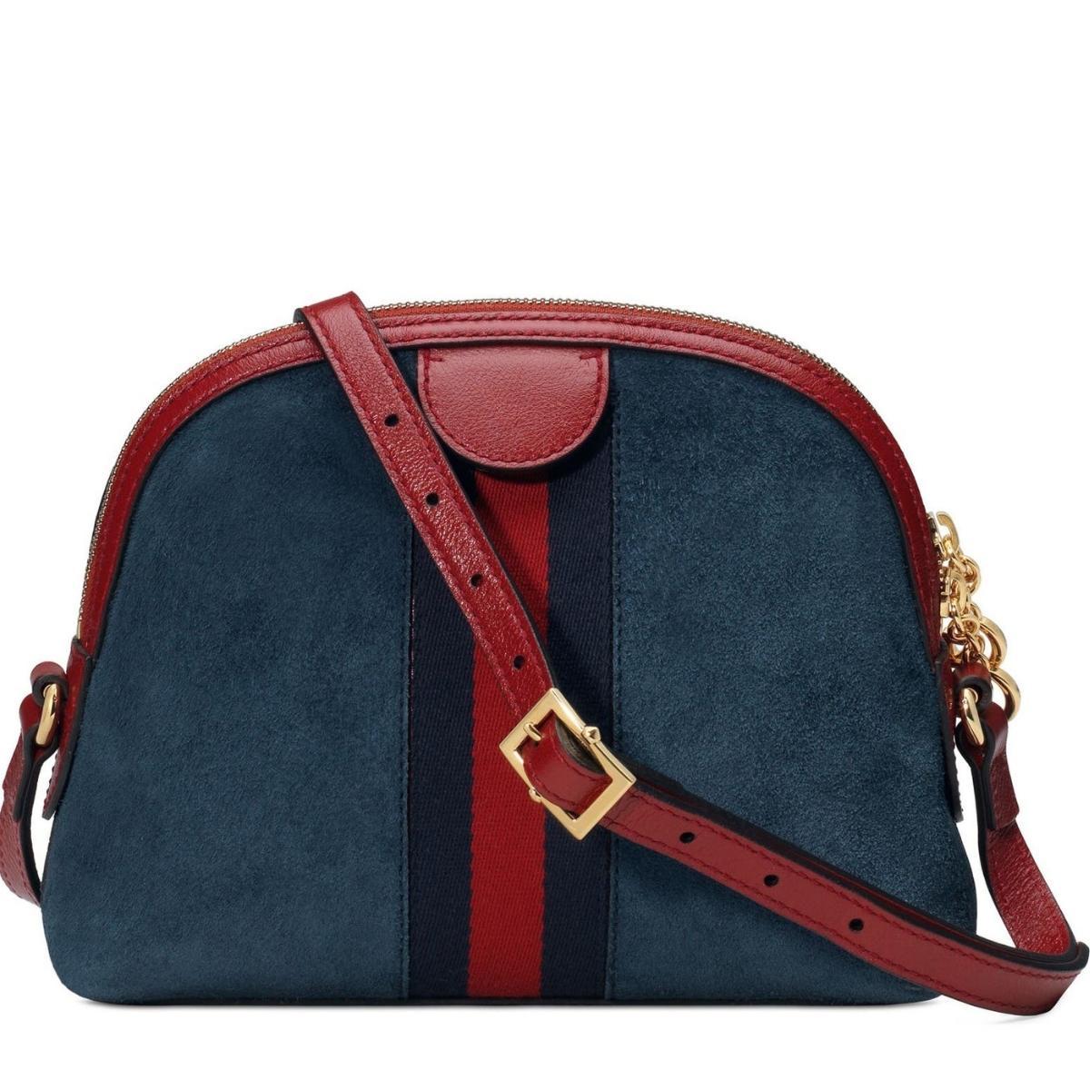 Navy Leather Suede Ophidia Shoulder Bag