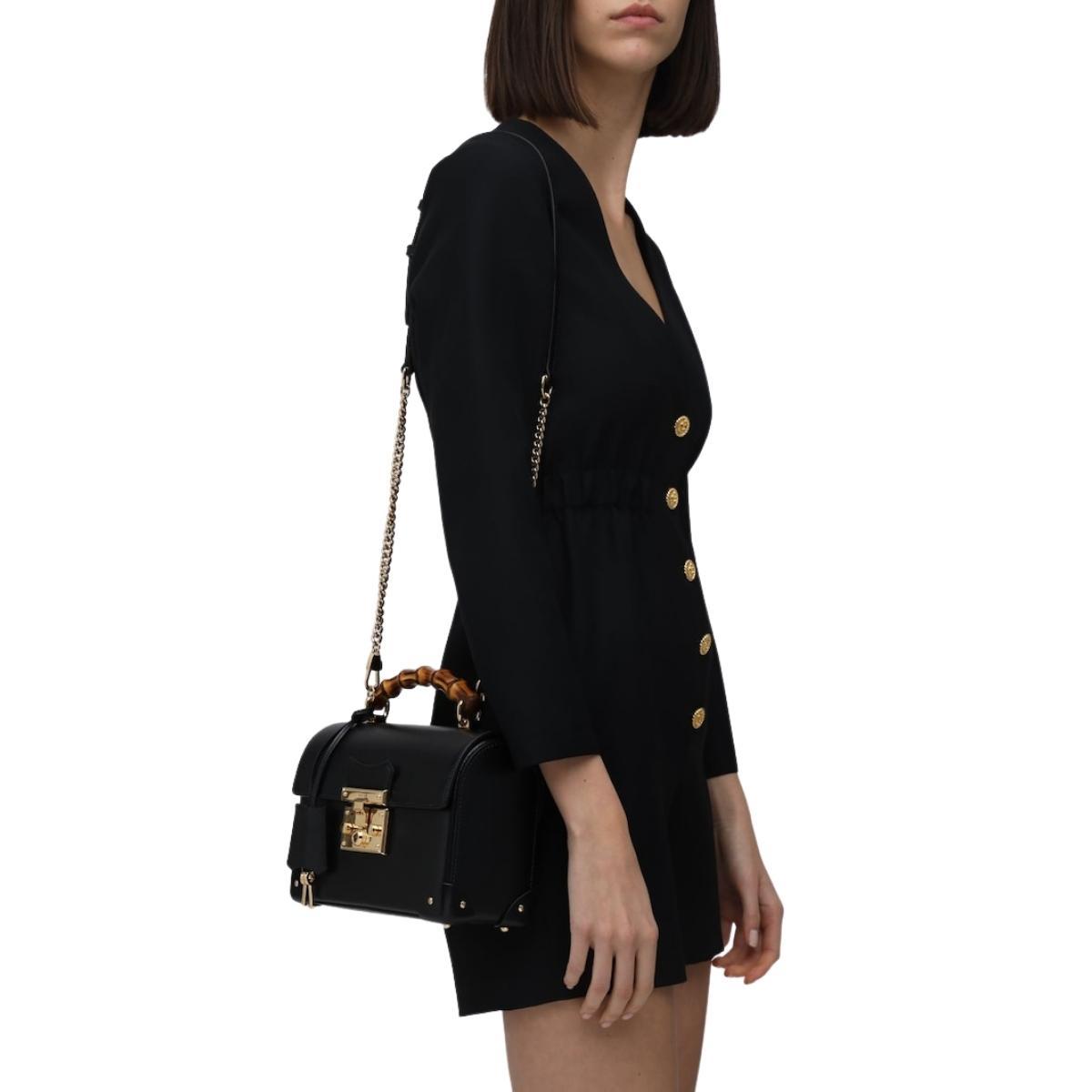 Padlock Small Bamboo Black Shoulder Bag