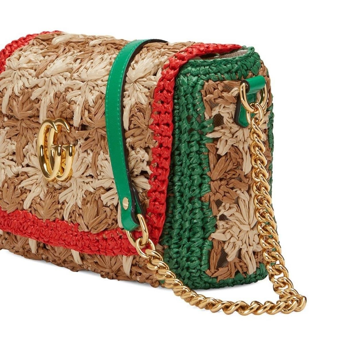 Small GG Marmont Raffia Shoulder Bag