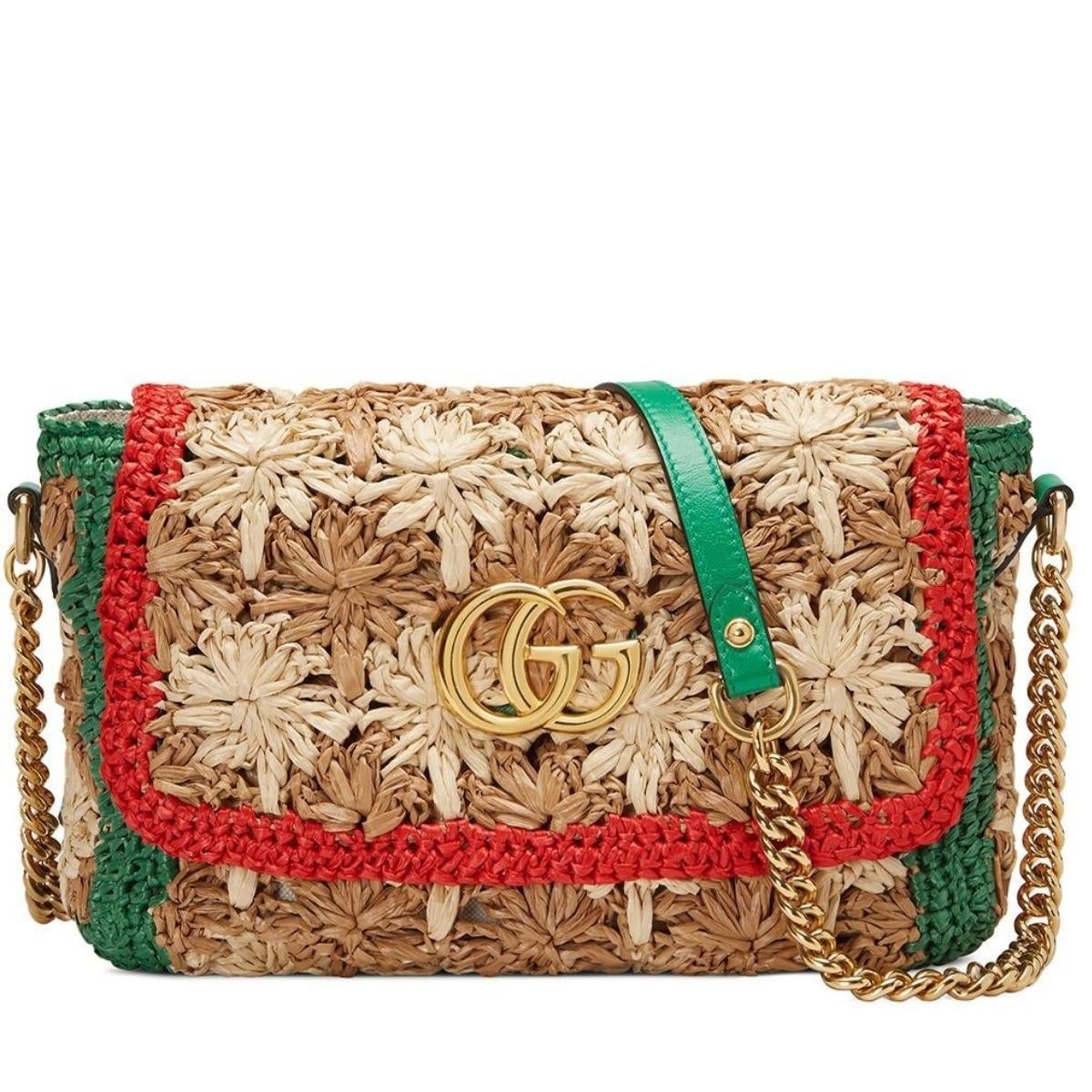 Small GG Marmont Raffia Shoulder Bag