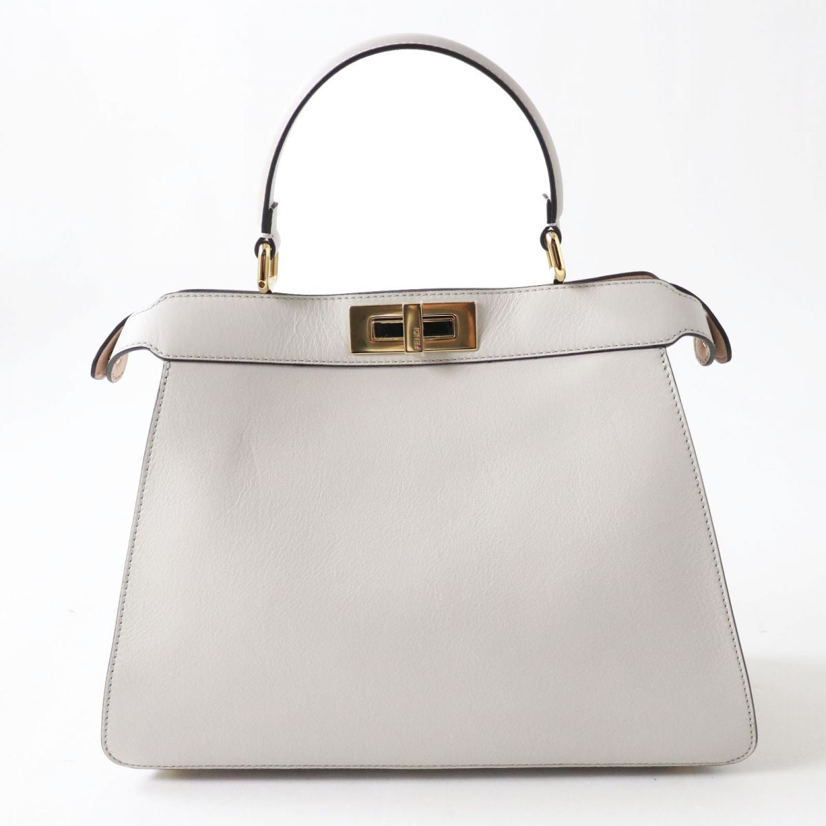FENDI Shoulder Bag leather Light Gray x Gold Metal Women Used