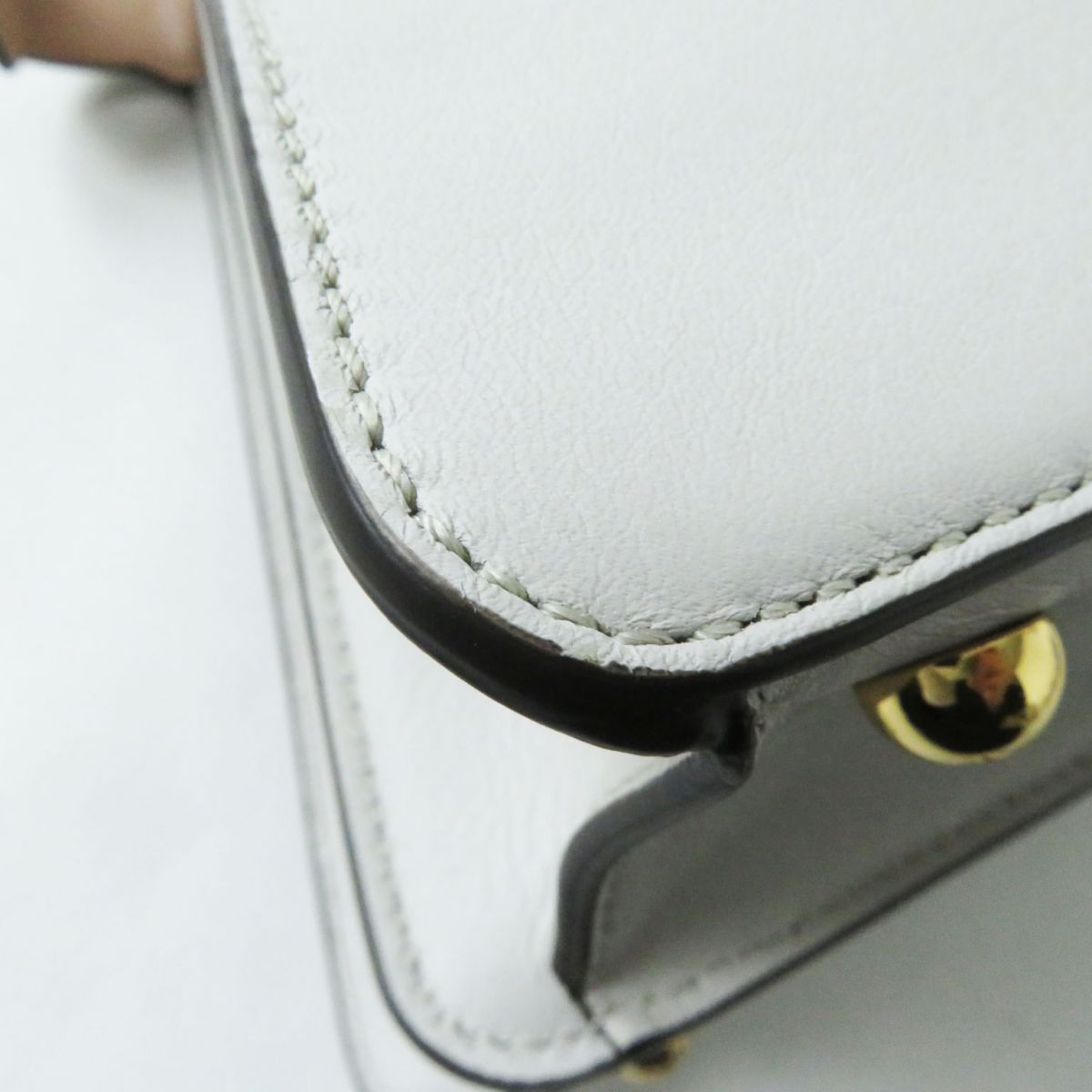 FENDI Shoulder Bag leather Light Gray x Gold Metal Women Used