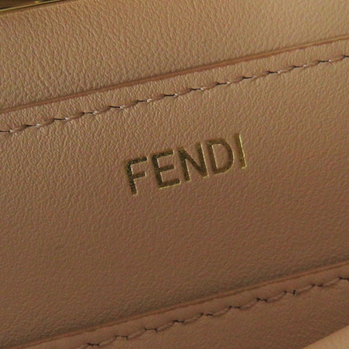 FENDI Shoulder Bag leather Light Gray x Gold Metal Women Used