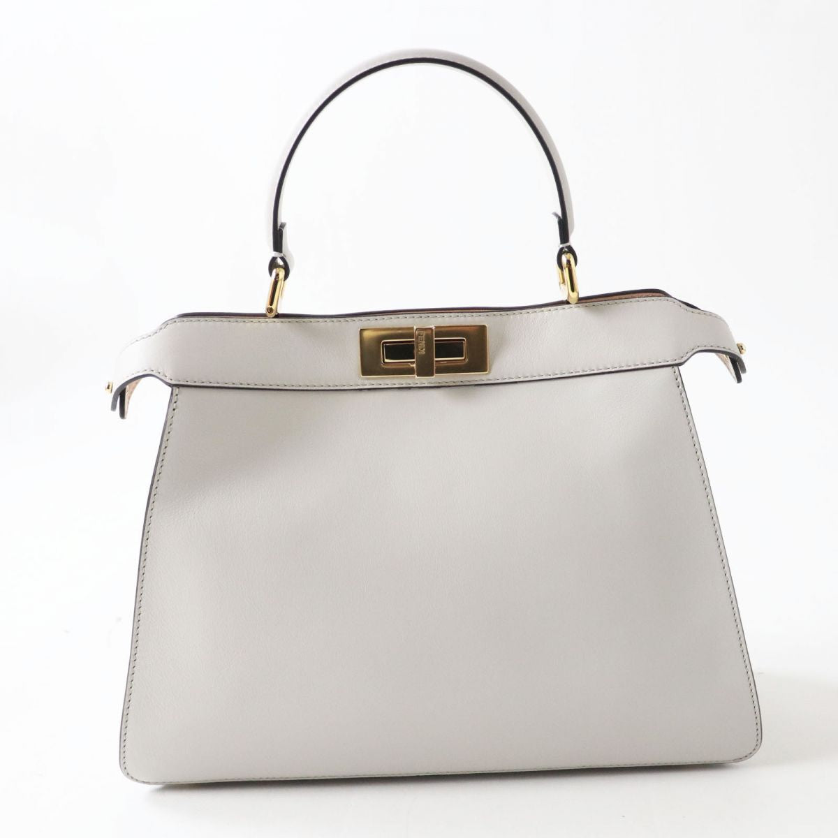 FENDI Shoulder Bag leather Light Gray x Gold Metal Women Used
