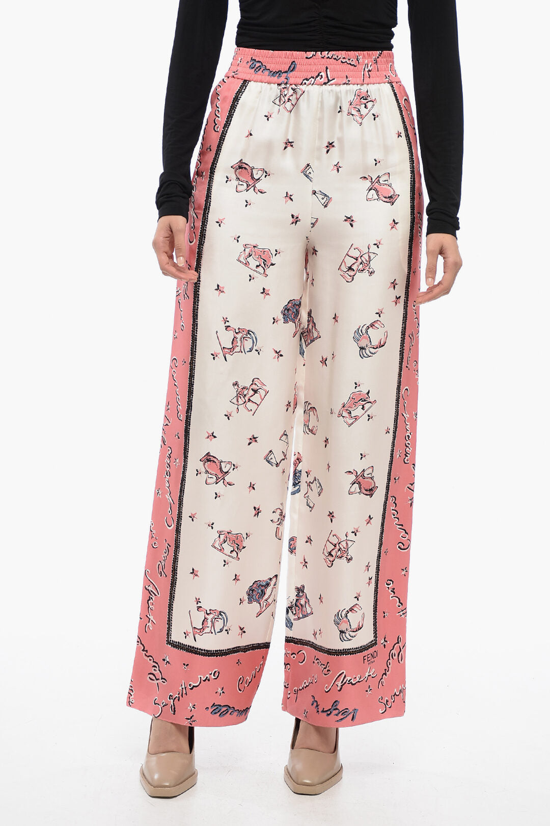 Fendi Printed Silk KISSED Palazzo Pants