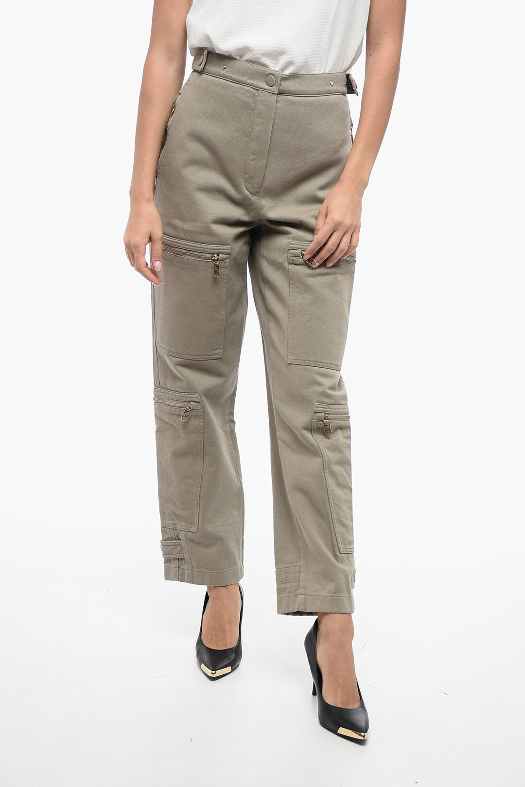 Fendi Twill Cotton Cargo Pants with Zipped Pockets