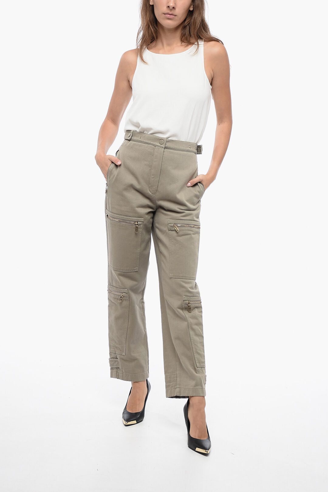 Fendi Twill Cotton Cargo Pants with Zipped Pockets