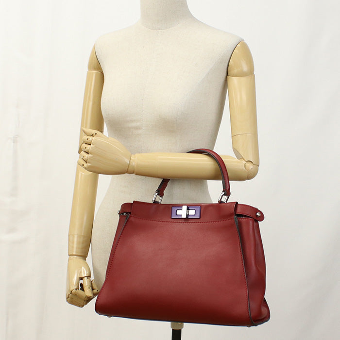 FENDI 8BN290 3ZN Peekaboo 2WAY hand Shoulder bag leather Red Women
